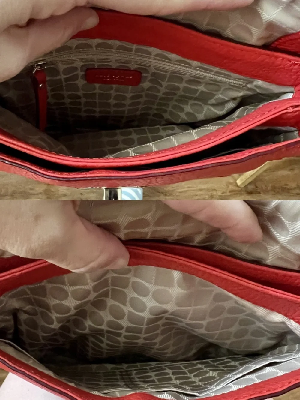 kate spade Red Pebbled Leather Crossbody Hobo with Floral Charm Accent